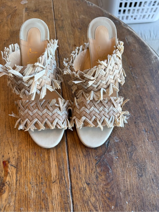Christian Louboutin Shoes - Christian Louboutin Beige Woven Raffia Slide Mules
